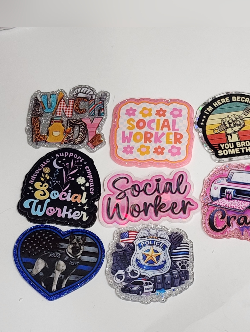 Social Worker Police Mechanic Crafter Lunch Lady Flatbacks Flats Badge Keychain